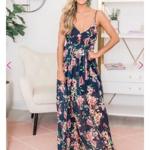 Pink lily boutique floral navy maxi dress